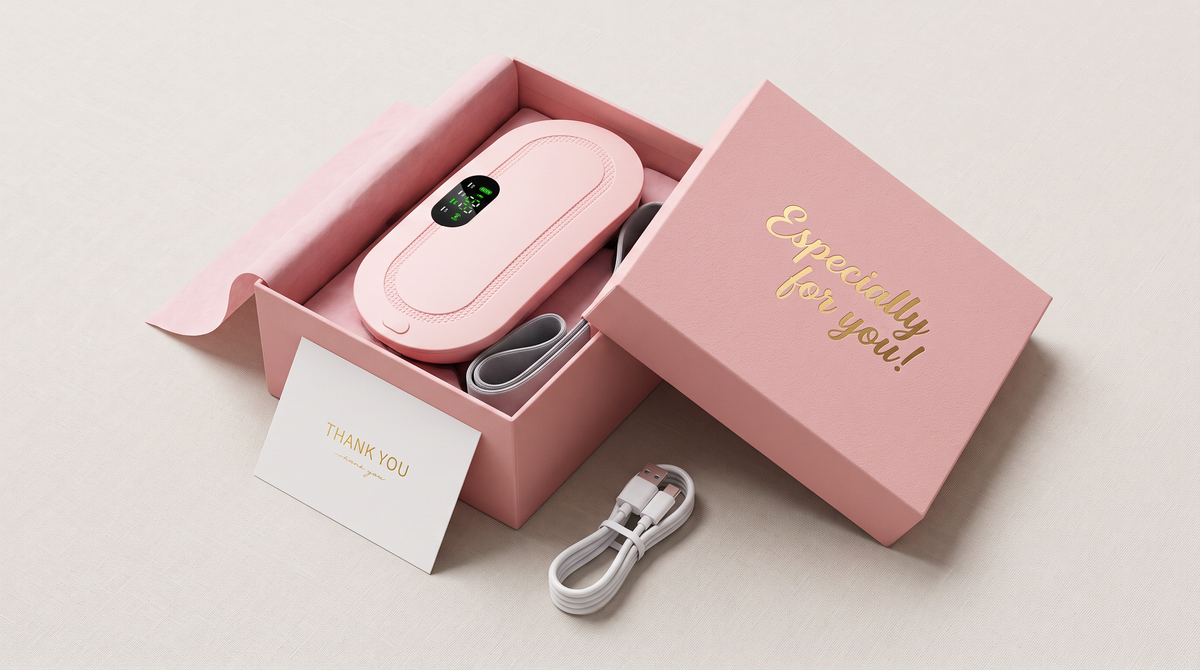 Calla belt gift box packaging with charging cable and thank you card
